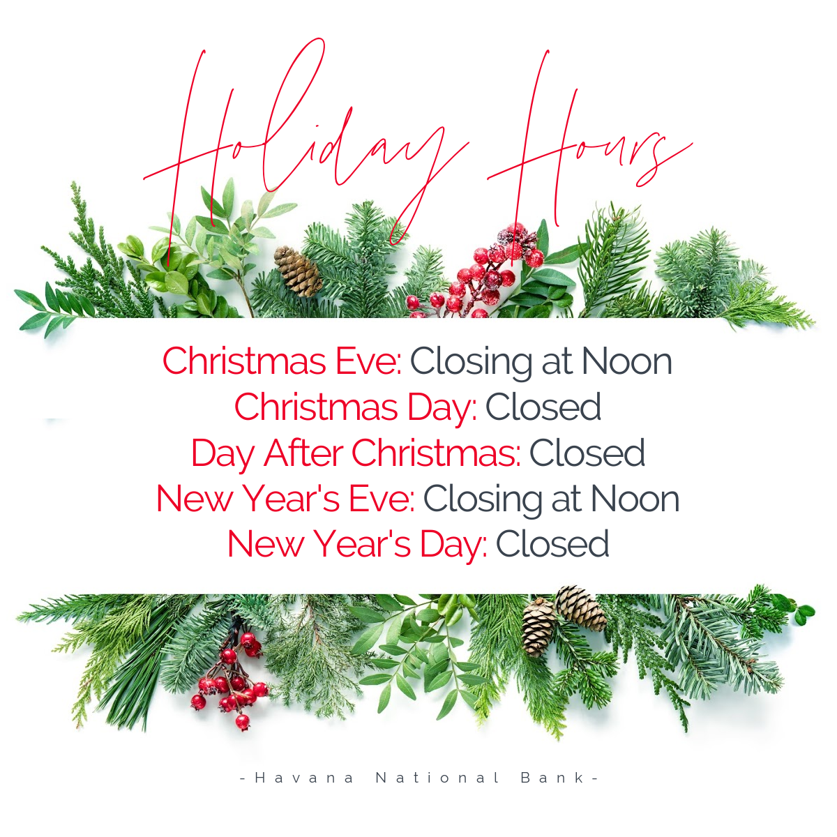 Holiday Hours